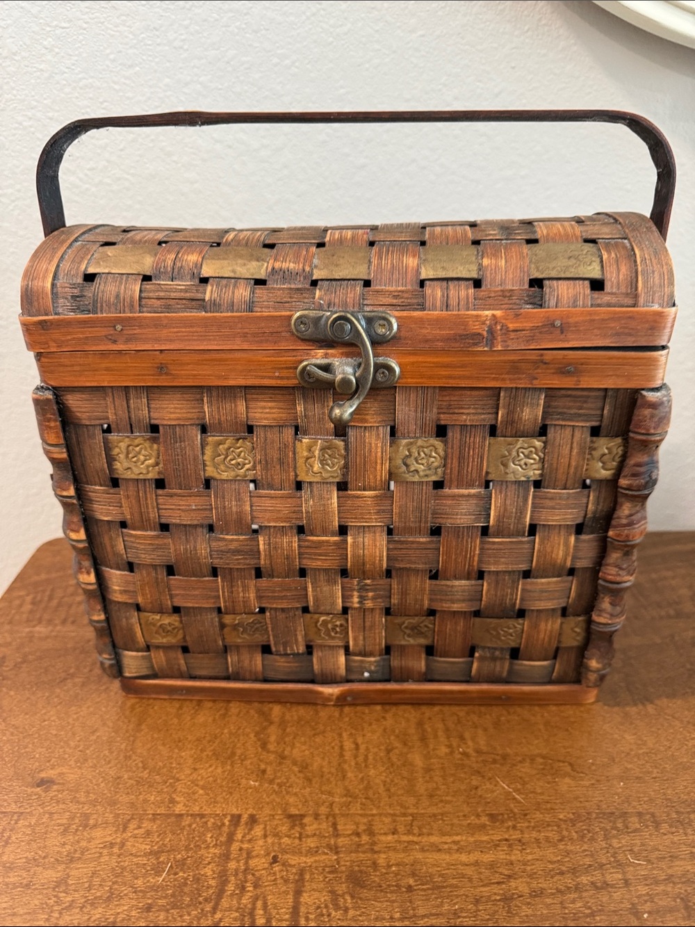 Woven Wood Decorative Basket Box - Brown